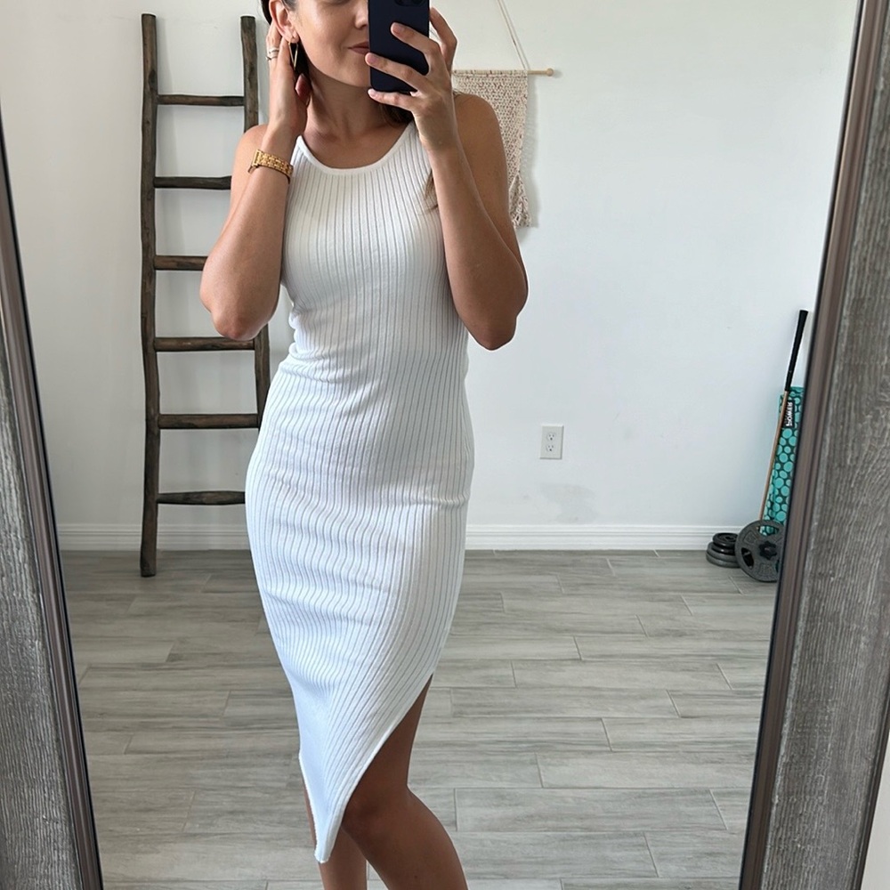 White Ribbed Midi Dress
